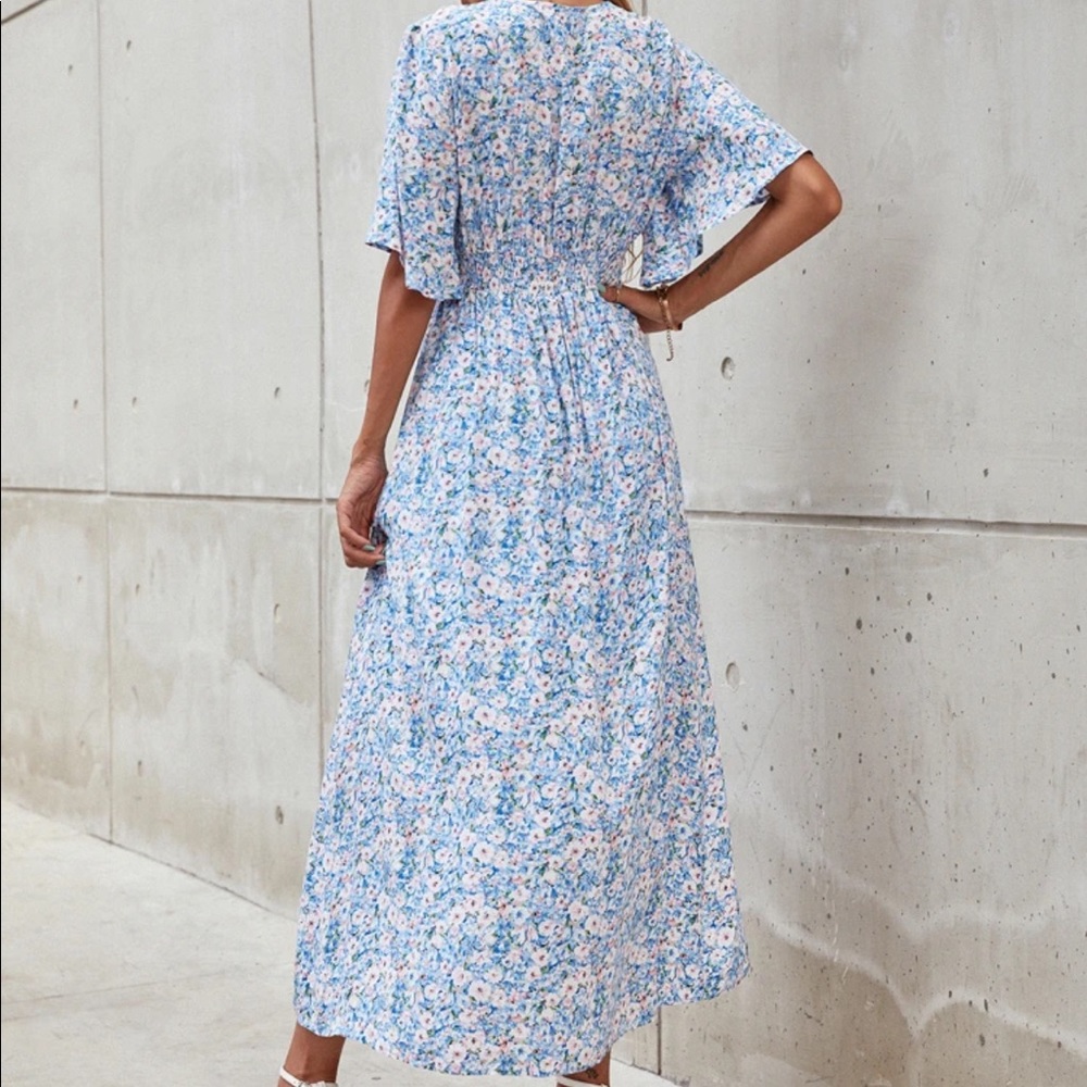 Boho floral butterfly sleeve split thigh dress - Picture 3 of 9